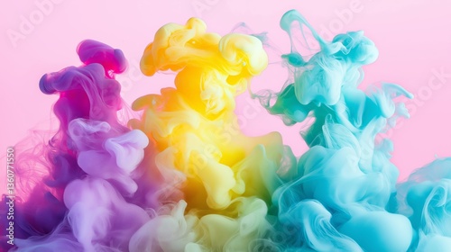 Vibrant Colorful Ink Swirls in Pink Yellow Purple and Turquoise