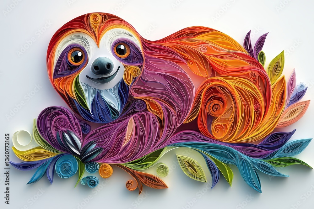 Fototapeta premium Colorful quilled animal art showcasing vibrant hues and intricate details