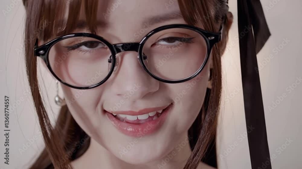 メガネをかけた日本人女性がテヘペロする瞬間 メガネをかけた日本人女性がテヘペロする瞬間