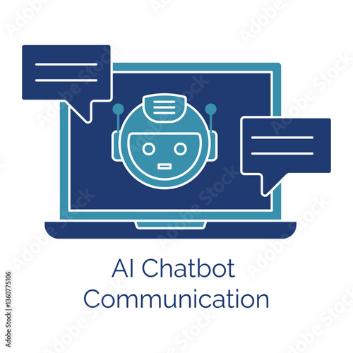 AI Chatbot Communication Icon, Virtual Assistant Chat, Conversational AI, Automated Messaging, Customer Service Bot, Smart Dialogue System, 