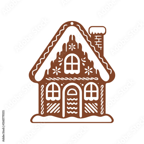 Gingerbread house. Christmas cookie illustration. Gingerbread house for Christmas decorations, greeting cards, holiday invitations, digital art, and winter-themed projects