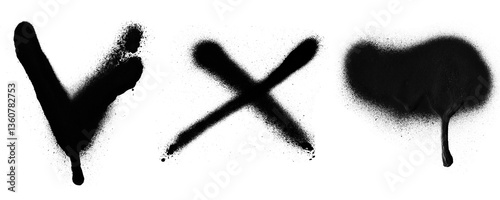 Set of Abstract Black Spray Paint Brush Strokes for Creative Overlays and Design Elements on Transparent or White Background
