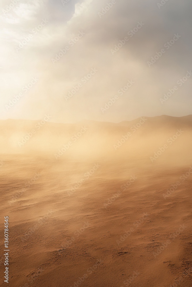 Sand storm in desert. Dry land. Lifeless. Drought.