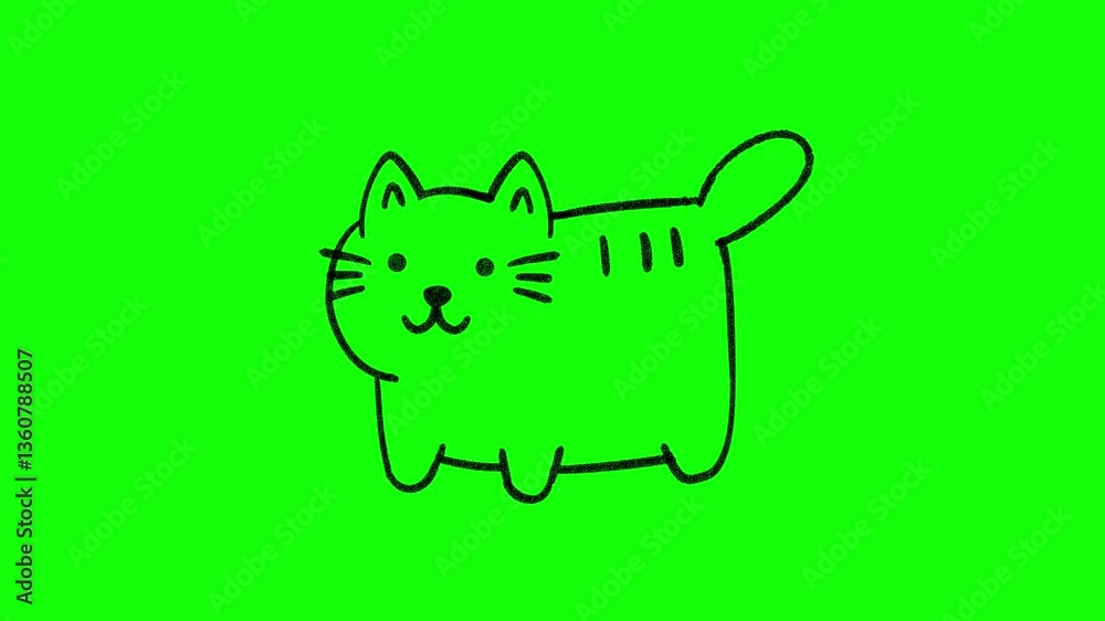 Green screen cat animated on line art effects. Chroma key. 4K. Seamless loop. Perfect for minimalist design projects, pet ads and cat-themed video edits.