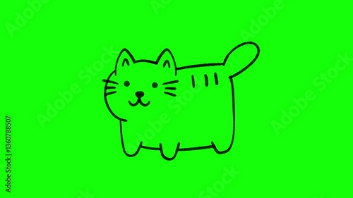 Green screen cat animated on line art effects. Chroma key. 4K. Seamless loop. Perfect for minimalist design projects, pet ads and cat-themed video edits.