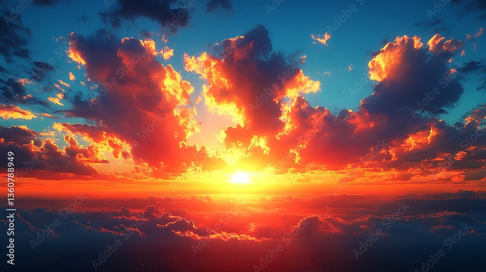 Fototapeta premium Majestic Clouds Are Illuminated During A Vibrant Sunset Display