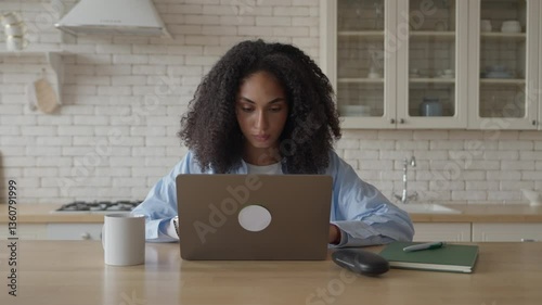 Serious Woman Reviewing Documents On Laptop, Thinking Deeply, Solving Tasks
