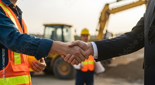 Construction handshake with deal, and site. (1)