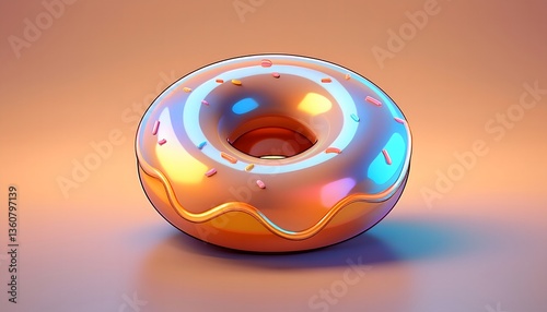 Donut 3d Icon Illustration. 3d Icon of a Glazy Donut on Brown Pastel Neon Background.
