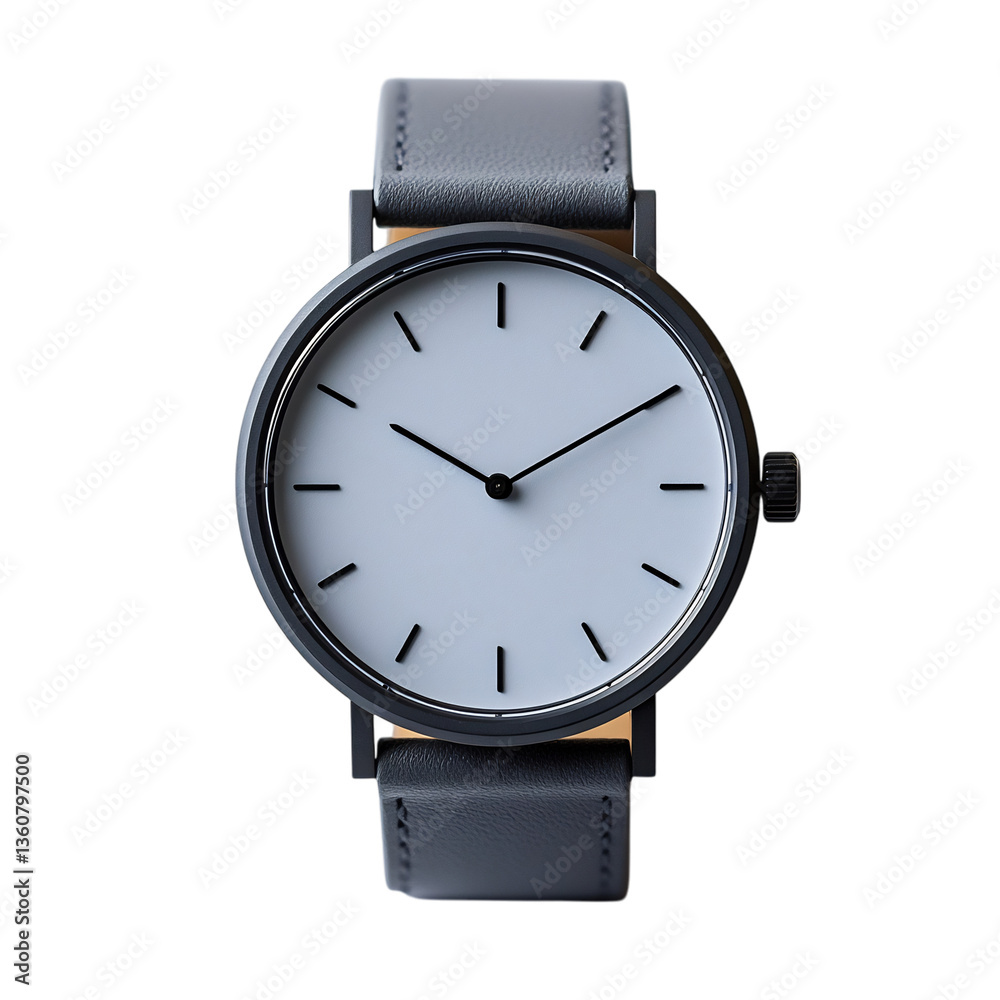 Soft Gray Minimalist Watch with Small Black Numerals Isolated on Transparent Background Soft Gray Minimalist Watch with Small Black Numerals Isolated on Transparent Background
