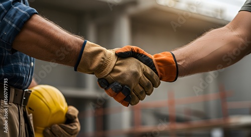 Construction workers handshake with site. (10)