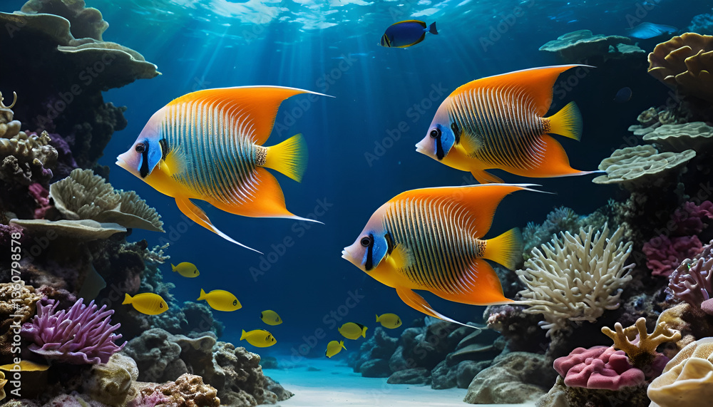 Ethereal Dance: High-Speed Angel Fishes in a Vibrant Coral Paradise, Generative AI Ethereal Dance: High-Speed Angel Fishes in a Vibrant Coral Paradise, Generative AI