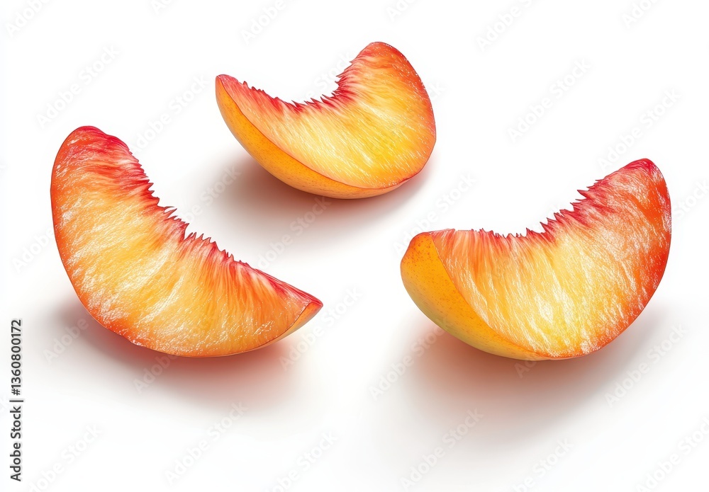 Fresh and Juicy Peach Slices on White Background, Bright and Colorful Fruits for Healthy Eating and Summer Recipes, Isolated and Delicious Snack Option Fresh and Juicy Peach Slices on White Background, Bright and Colorful Fruits for Healthy Eating and Summer Recipes, Isolated and Delicious Snack Option