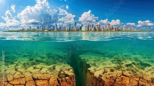 City Submerged: A Stunning Underwater Cityscape, Revealing the Impact of Climate Change and Rising Sea Levels