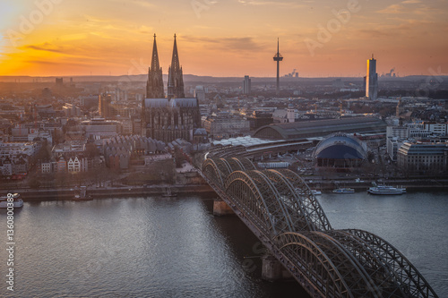 Cologne skyline at Sunset during spring time