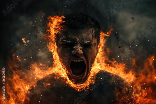 Screaming Man Enveloped in Fire Expressing Intense Anger and Emotional Turmoil