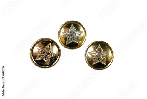 Three vintage Soviet military buttons featuring stars are displayed against a plain backdrop. These artifacts reflect the design and history of Russian military insignia from the twentieth century.