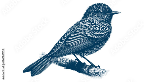 Restless flycatcher bird engraving vector illustration