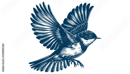 Restless flycatcher bird engraving vector illustration