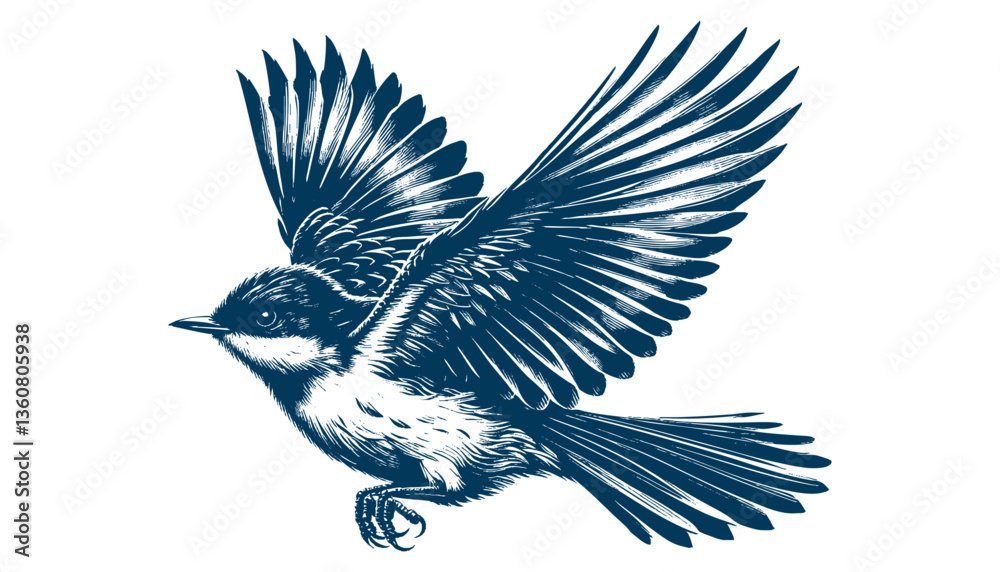 Obraz premium Restless flycatcher bird engraving vector illustration