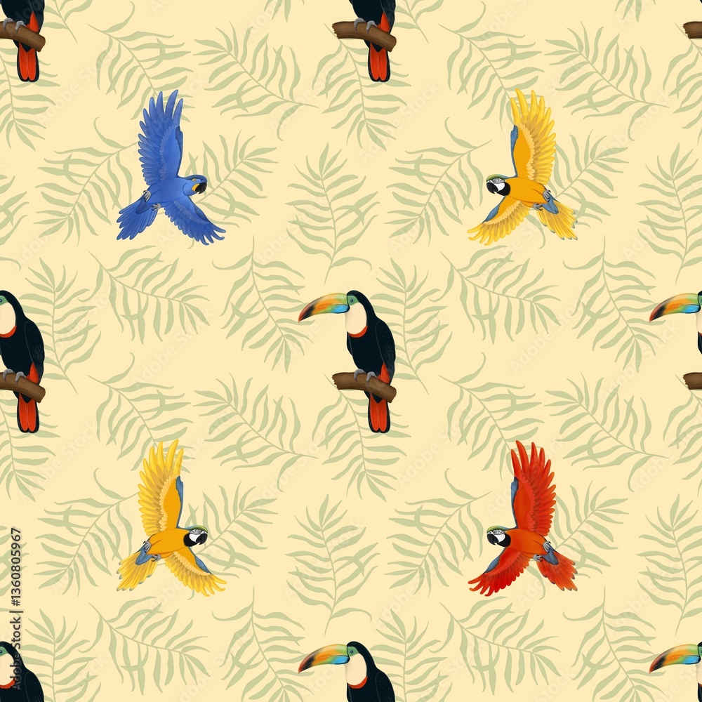 Fototapeta premium Seamless tropical pattern with parrots