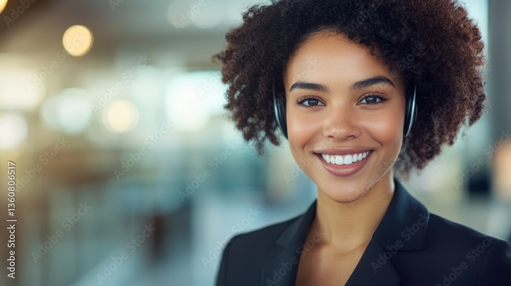 Fototapeta premium Smiling Female Customer Service Representative in Business Attire