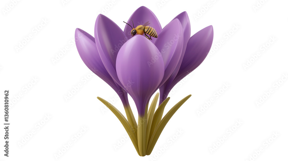 Naklejka premium Closeup of a vibrant delicate lavender flower in full bloom surrounded by lush green leaves against a clean white background