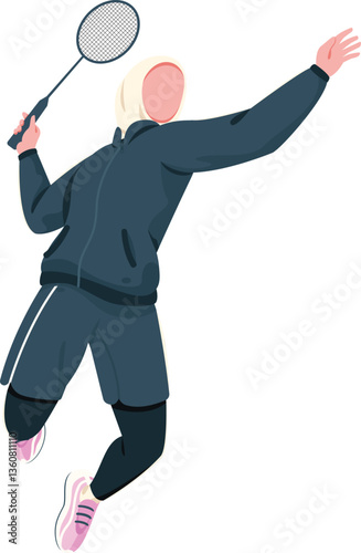 Vector Art of a Hijab Badminton Player in Action