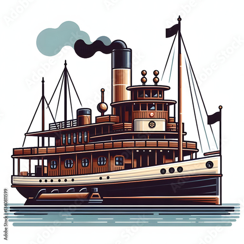 Vintage steamboat illustration for maritime history and design concept