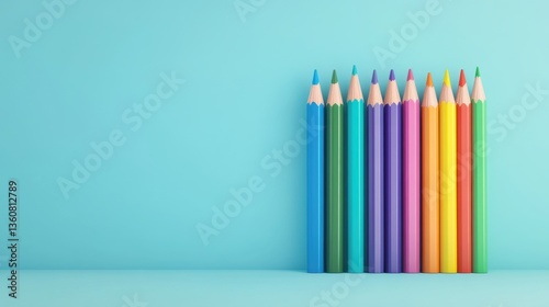 Colorful Pencils Displayed Neatly on a Blue Background for Creative and Artistic Inspiration