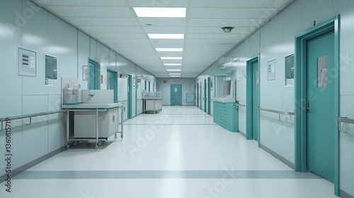 A photo of a hospital corridor with closed doors.