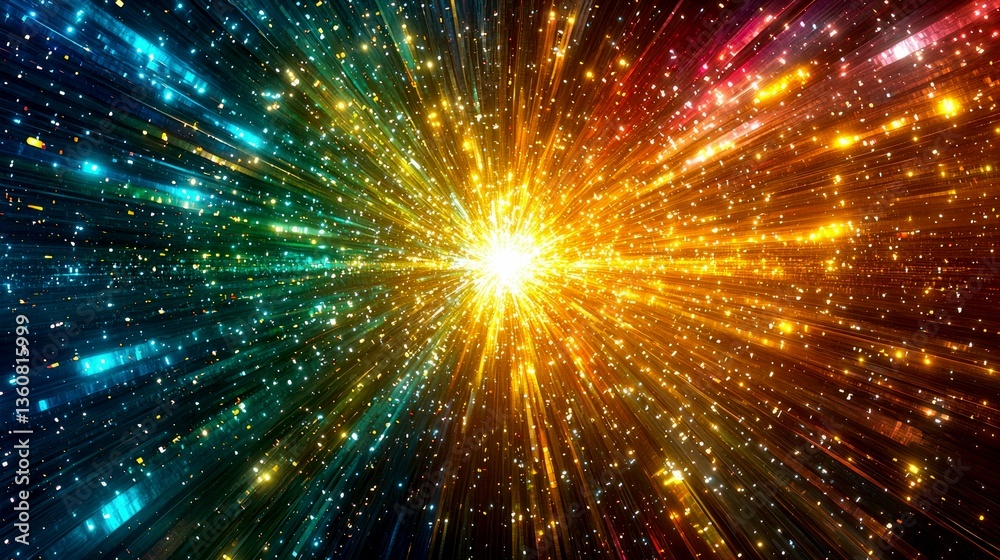 Fototapeta premium Cosmic Radiance: A vibrant burst of light and color, exploding with energy and brilliance. An abstract cosmic artwork.