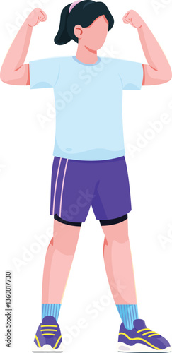 Cheerful girl flexing her muscles, fit condition, success