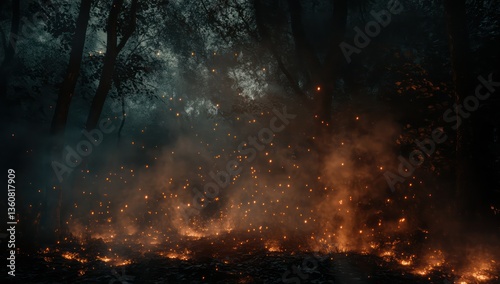Forest Fire at Night.