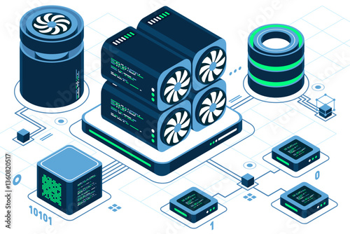 Isometric blockchain concept. Isometric cryptocurrency. Platform creation of digital currency. Big data technology in isometric. Isometric technology