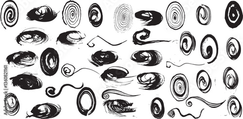 Grungy vector Lines, circles, smears, spirals, waves, brush strokes.