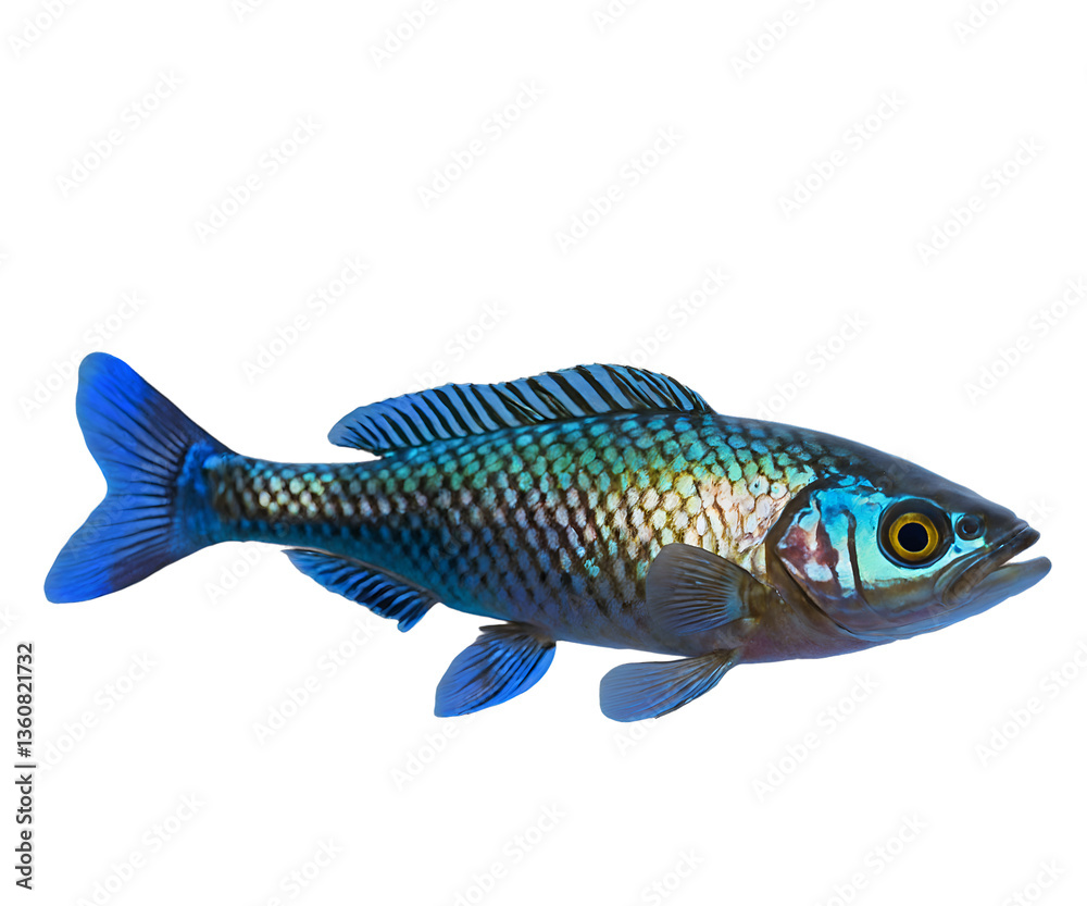 Mesmerizing Gudgeon Fish Portrait, A Detailed Study of Scales, Fins, and Aquatic Beauty Captured in Striking Detail Against a Plain Setting with vibrant coloration