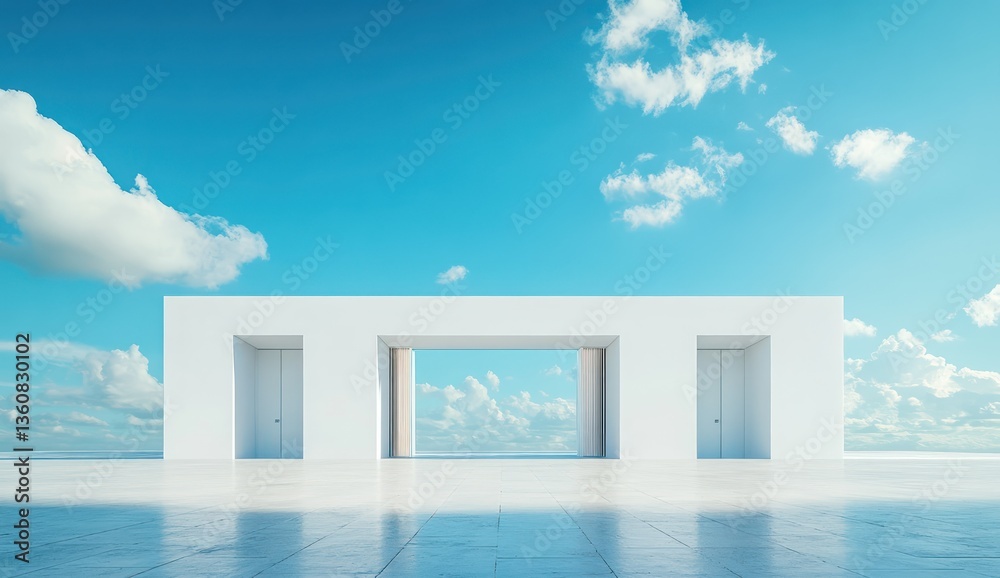 Minimalist white structure with sky view. Minimalist white structure with sky view.