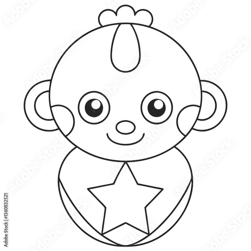 An adorable baby, radiating joy and innocence, clutching a star, a symbol of hope and dreams, in a simple line art illustration.