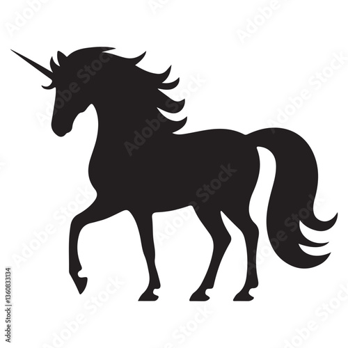 Silhouette of Black Unicorn, Magical Creature Artwork