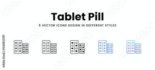Tablet Pill vector icons set stock illustration