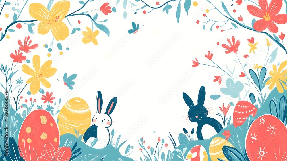 Naklejka premium Easter bunnies floral frame. (1)