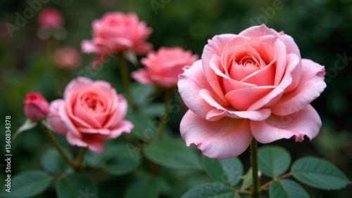 pink roses close-up in the garden. gardening, floriculture, rose blooming