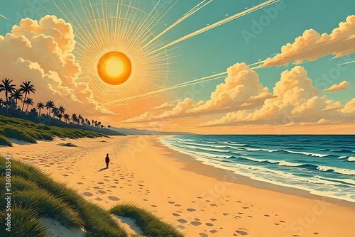 illustration d'une plage ensoleillée avec du sable et de la mer