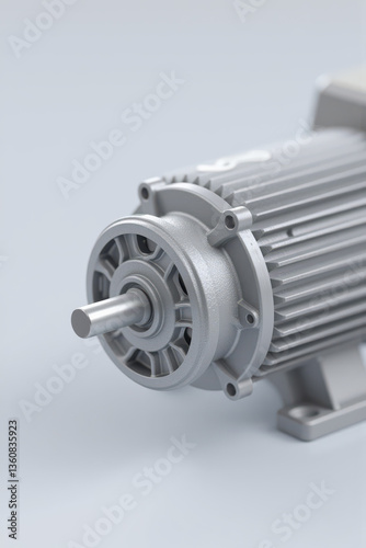 Obraz na płótnie Close-up of industrial electric motor with metallic finish on light background w salonie