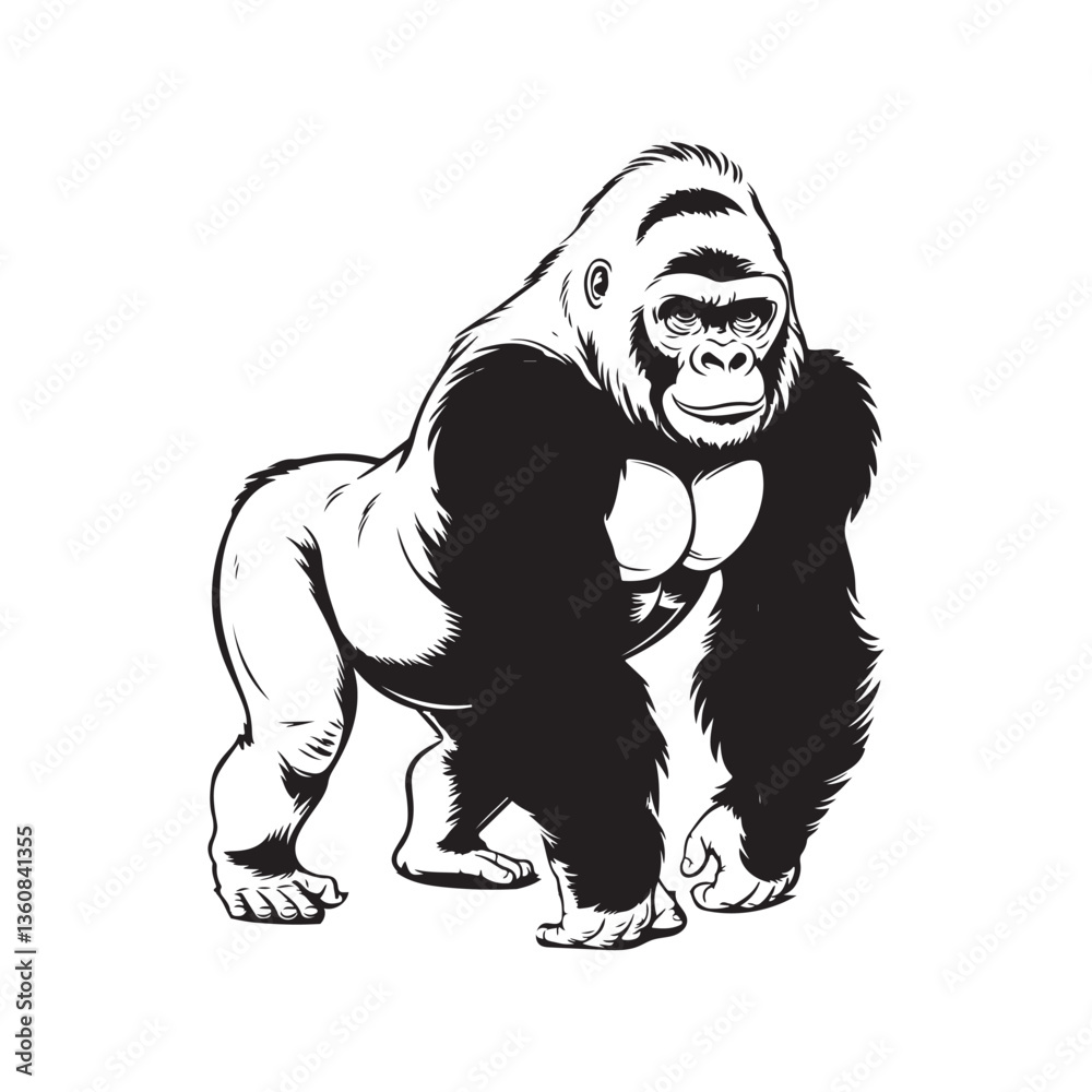 Fototapeta premium Stylized Gorilla Drawing, Muscular Ape in a Strong Pose