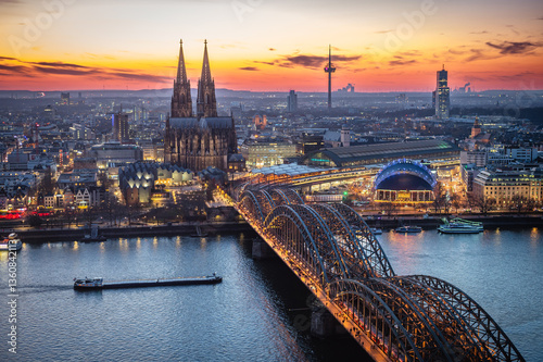 Cologne skyline at Dusk during spring time