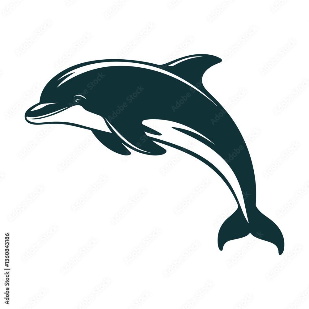 Fototapeta premium Stylized Dolphin Illustration, Digital Art of a Dolphin Swimming, Ocean Animal Vector