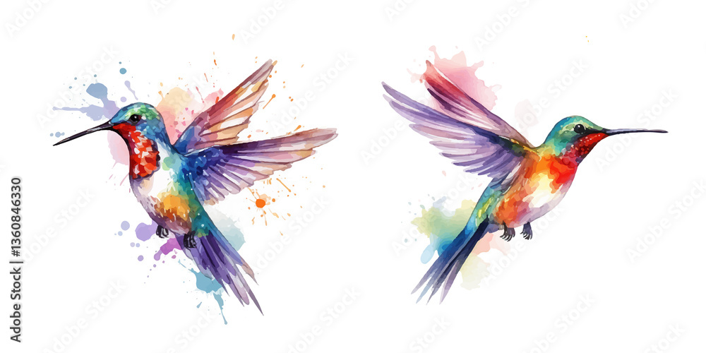 Obraz premium flying hummingbird or colibri bird watercolor hand paint vector