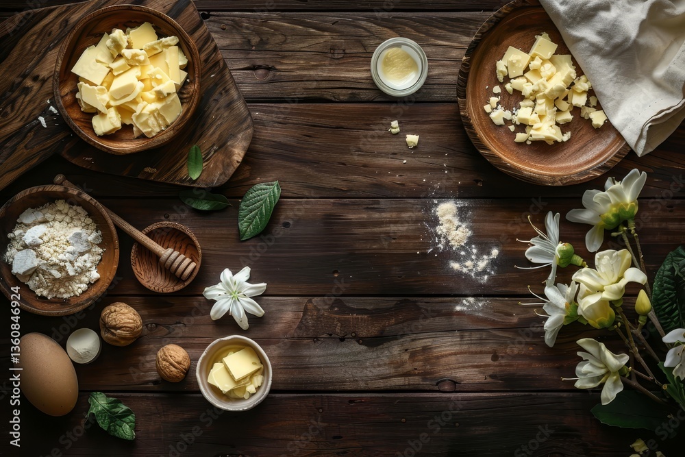 Fresh Creamy Butter on a Wooden Surface Fresh Creamy Butter on a Wooden Surface